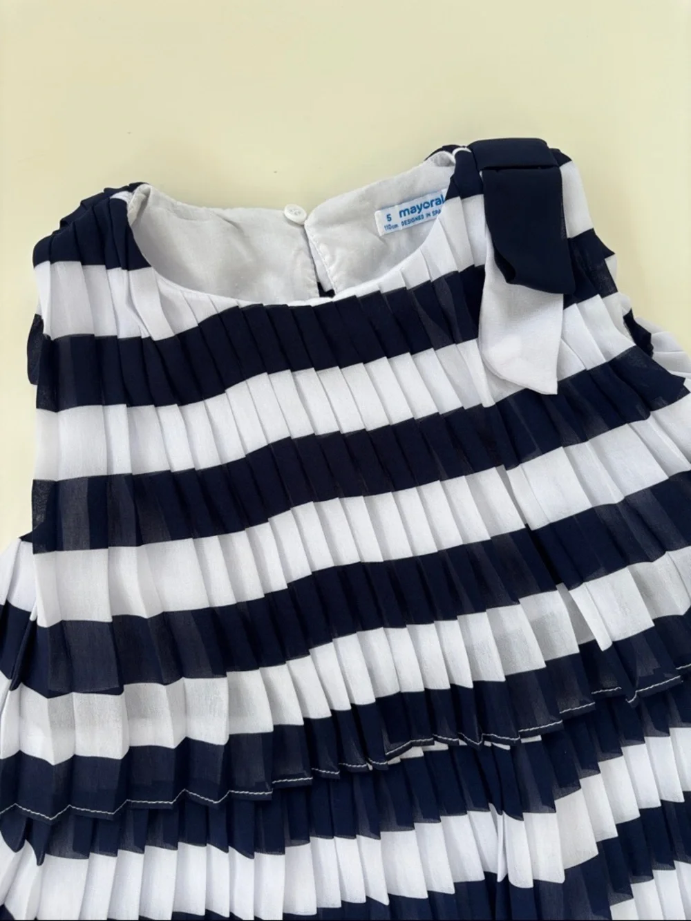Mayoral Little Girl's Pleated Striped Dress Navy White Nautical Preppy Size 5